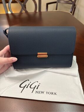 GiGi New York Navy Pebbled Leather Crossbody with Gold-Tone Clasp